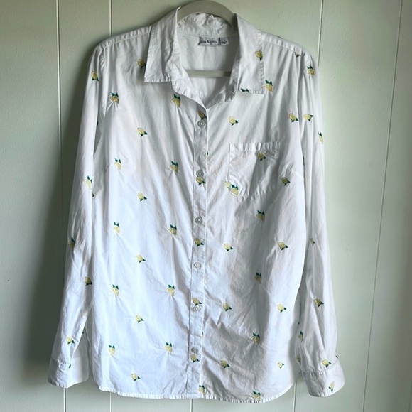 Kim Rogers Women’s Button Down Novelty Print Lemon Citrus Cotton  Shirt Sz L - Picture 1 of 11